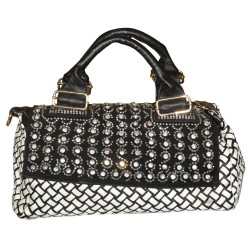 Black And White Diamante Duffel Handbag